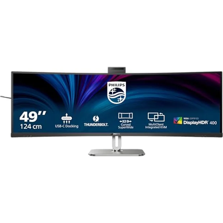 Philips 49B2U6903CH - 49 Zoll DQHD Curved Monitor, Webcam, Mikrofon, RJ45, höhenverstellbar (5120x1440, HDMI, DisplayPort, Thunderbolt 4, USB Hub) schwarz – Bild 2