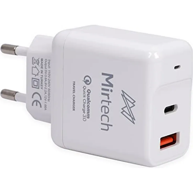 LEYF & Mirtech 2-Port Ladegerät USB und USB C 20W, QC Quick Charge 3.0, Schnellladegerät, Netzteil, Wandladegerät, Reiseladegerät, Power Adapter,Type-, T-32AC