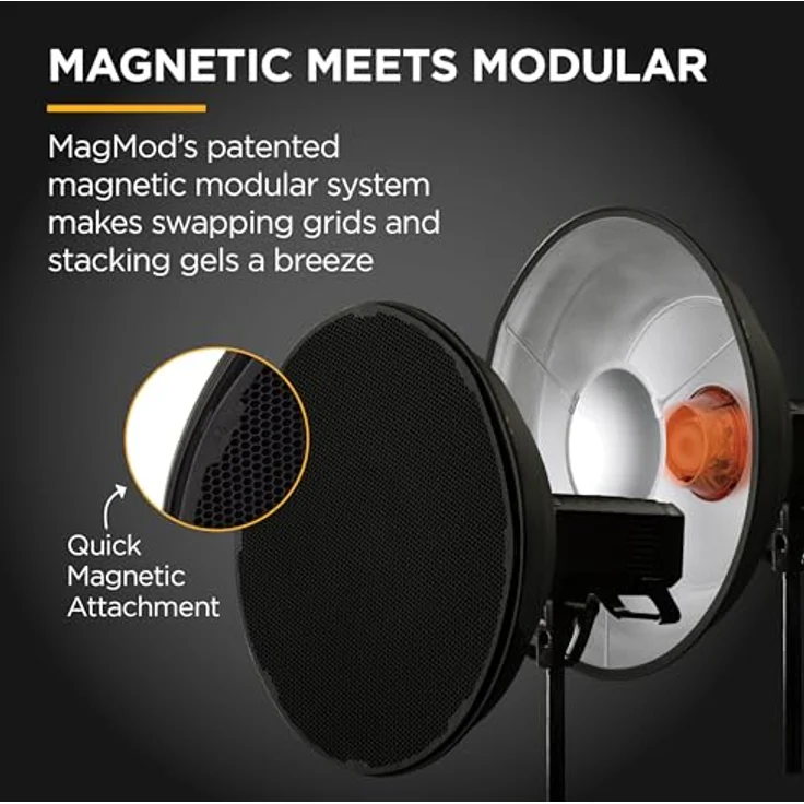 MagMod Beauty Dish XL 20 Pro Kit, 50,8 cm faltbare magnetische Schönheitsplatte für Porträtfotografie, inkl. Bowens Ständer, Gitter und Diffusionssocke – Bild 5