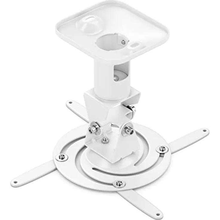 deleyCON Universal Beamer Projektor Deckenhalterung, neigbar bis +-25°, 360° schwenkbar, bis 15kg, Deckenabstand 215mm, Kabelführung, Weiß