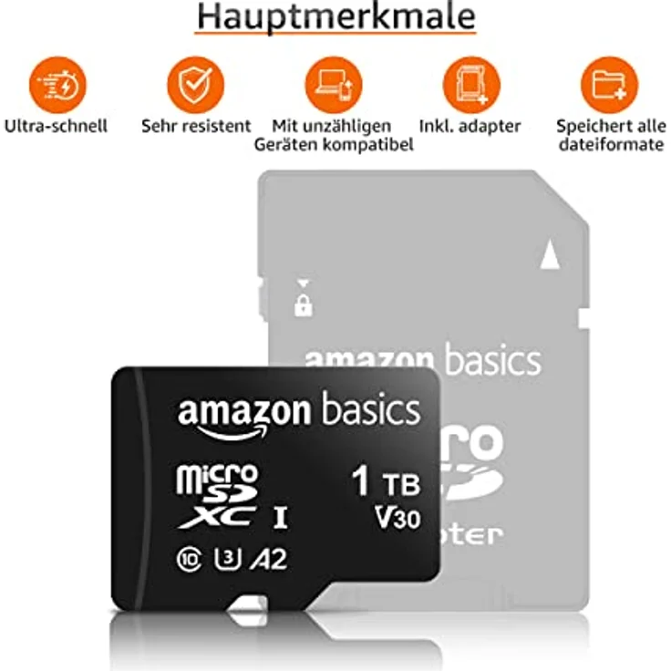 Amazon Basics - MicroSDXC, 1 TB, mit SD Adapter, A2, U3, Lesegeschwindigkeit bis zu 100 MB/s – Bild 2
