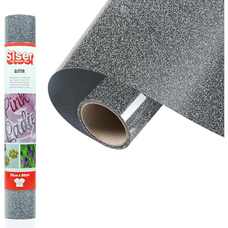 Siser Glitter Transferfolie für Cad-Cut ®, Heißtransfer-Folie in Silber-Schwarz, Schnittbreite 30 cm – Bild 1