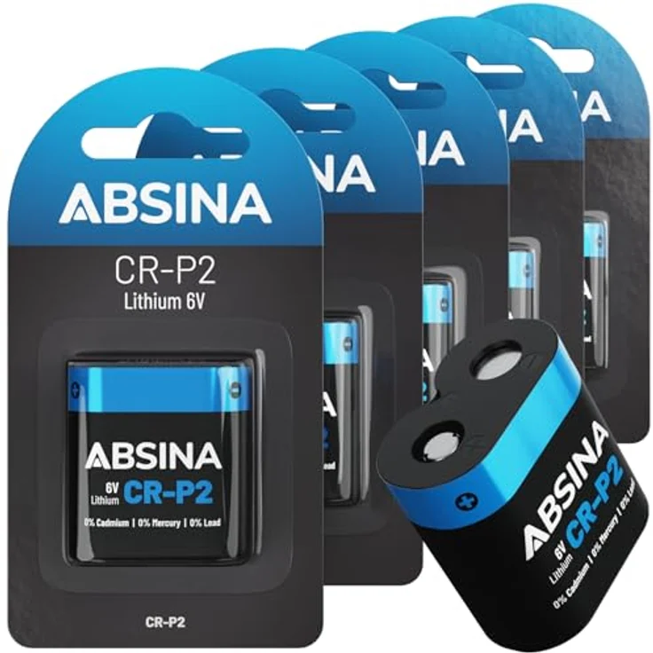 ABSINA CR P2 Lithium Batterie 6V, 5er Pack mit 1500mAh Kapazität für hohe Energieanforderungen, extrem temperaturbeständig – Bild 1