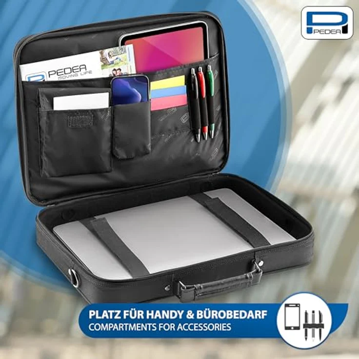 PEDEA Laptoptasche Notebooktasche BLACKLINE 17,3 (43,9cm), Umhängetasche mit Schultergurt, wasserabweisend, schwarz – Bild 3