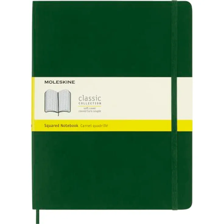 Moleskine Notizbuch Classic, Xlarge, kariert, Soft Cover, Myrtengrün, abgerundete Ecken, Gummibandverschluss, elfenbeinweißes Papier