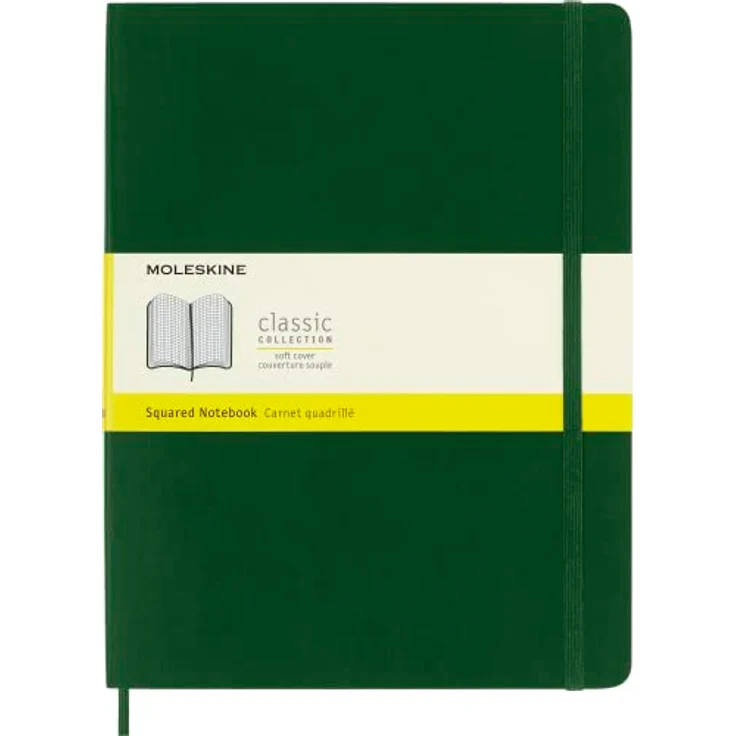 Moleskine Notizbuch Classic, Xlarge, kariert, Soft Cover, Myrtengrün, abgerundete Ecken, Gummibandverschluss, elfenbeinweißes Papier – Bild 1