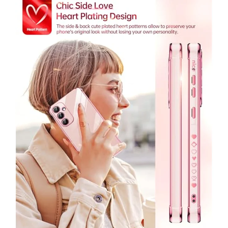 LeYi Hülle für Samsung Galaxy A55 5G, TPU Silikon Schutzhülle mit Herz-Muster und 2 Schutzfolien, stoßfest und kratzfest, rosa – Bild 4