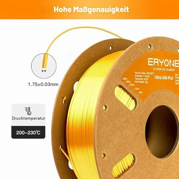 ERYONE Ultra Silk PLA Filament, 1.75mm, 1kg Spule, goldene Seidenoberfläche, hohe Genauigkeit – Bild 4