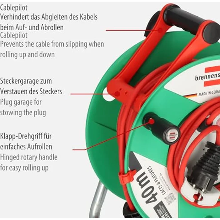 Brennenstuhl Garant G IP44 Gartenkabeltrommel (Kabeltrommel für Rasenmäher mit 38+2m Kabel in rot, Spezialkunststoff, kurzfristiger Einsatz im Außenbereich, Made in Germany) – Bild 3