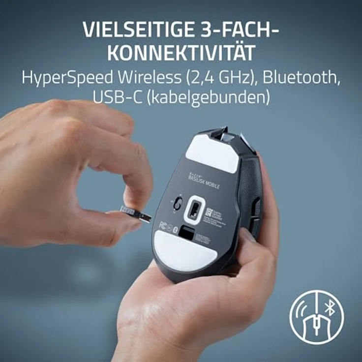 Razer Basilisk Mobile, Ergonomische kabellose Gaming-Maus mit Focus X 18K Sensor, Tri-Mode-Konnektivität, bis zu 105 Stunden Akkulaufzeit, Schwarz – Bild 3