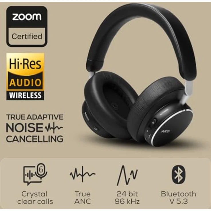 AKG N9 Wireless Over-Ear Noise Cancelling Kopfhörer, mit Zoom-zertifizierter Anrufqualität, Schwarz – Bild 2