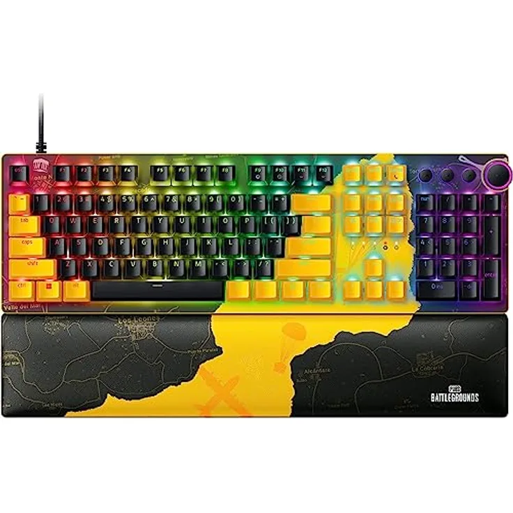 Razer Huntsman V2 (Red Switch) - Praktisch latenzfreie Optische Gaming-Tastatur (Lineare Optische Switches, Doubleshot PBT-Tastenkappen, Handballenauflage) QWERTY US-Layout | PUBG Ed.