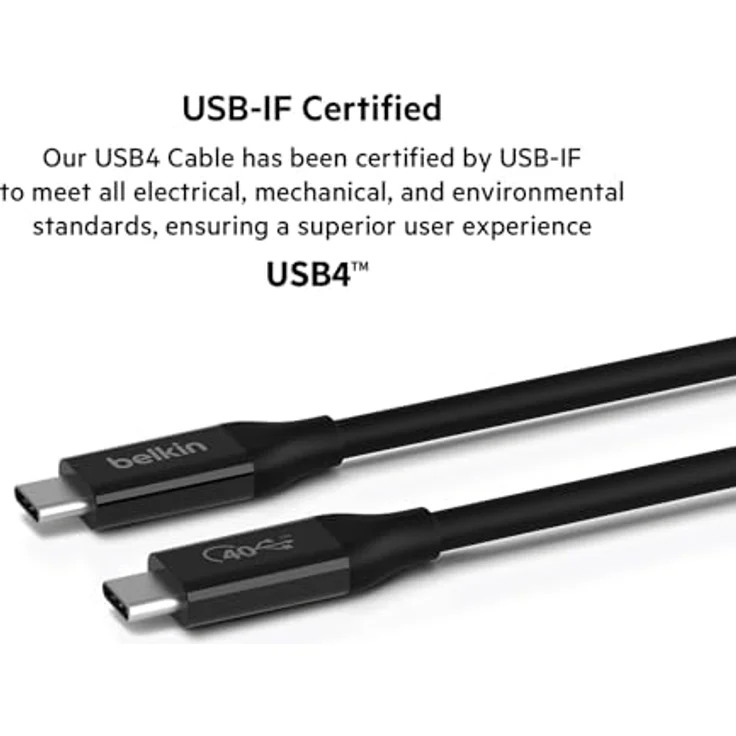 Belkin Zertifiziertes Thunderbolt 4 Kabel (1 m 3,3 FT), USB-Typ-C-Anschluss mit 100 W Power Delivery PD fähig, USB 4 konform - MacBook Pro, eGPU - 1 Meter - Schwarz – Bild 2