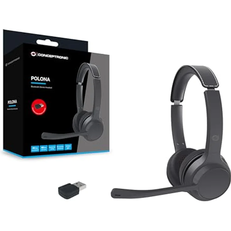 Conceptronic POLONA04BA, Wireless Bluetooth Kopfhörer mit USB-Audio-Adapter, schwarz – Bild 3