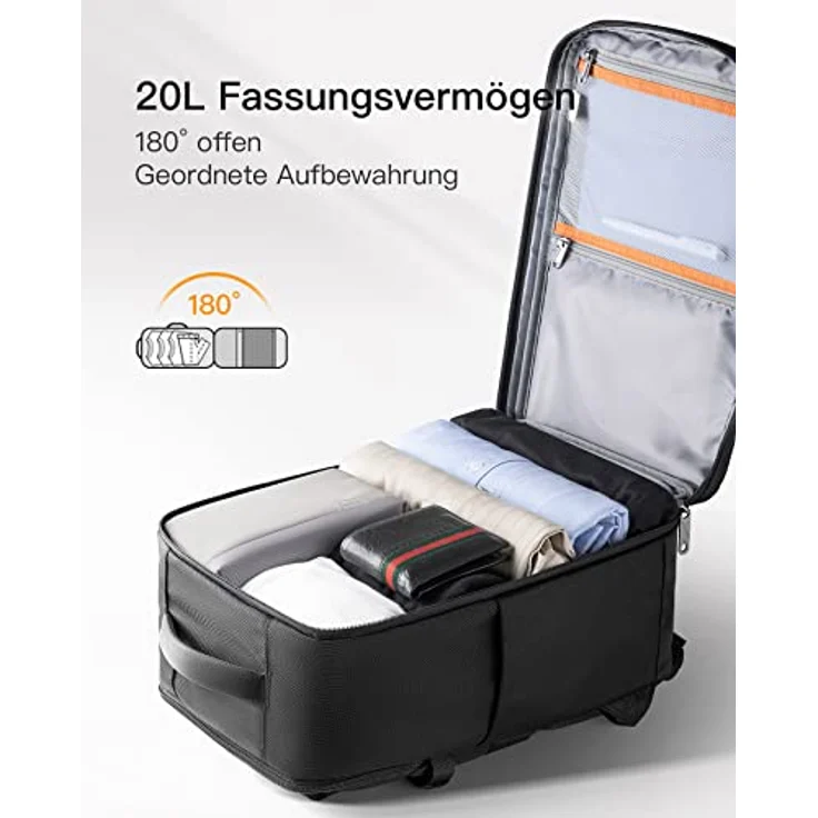 Inateck 20L Ryanair Handgepäck 40x20x25 Reiserucksack Flugzeug Laptop Rucksack kompatibel mit 14-Zoll MacBook Pro, spritzwassergeschütztes, Damen Herren mit Trolley-Gurt und 2 Griffen – Bild 3