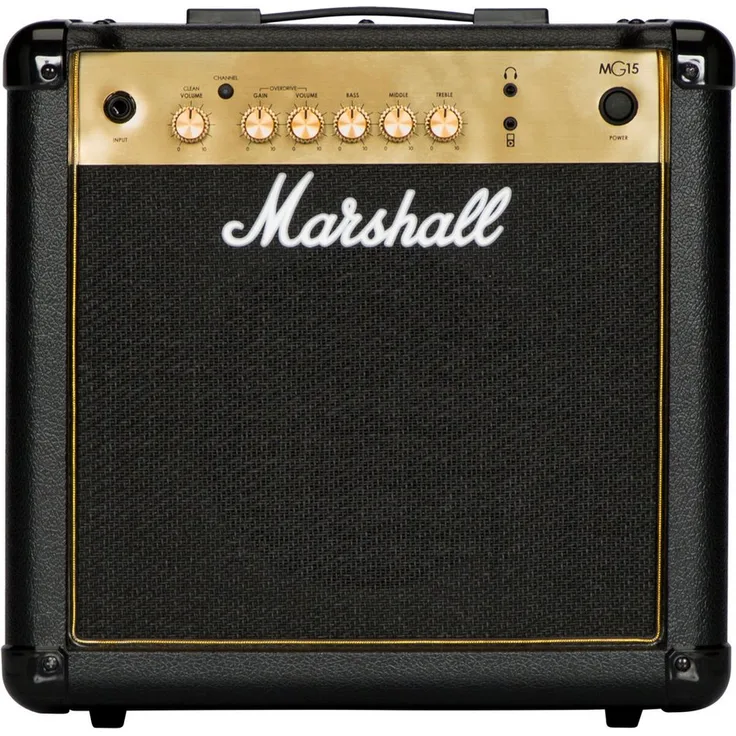 Marshall MG15G Black & Gold, Transistor Combo Verstärker für E-Gitarre mit 15 Watt, 2 Kanälen und FDD-Technologie