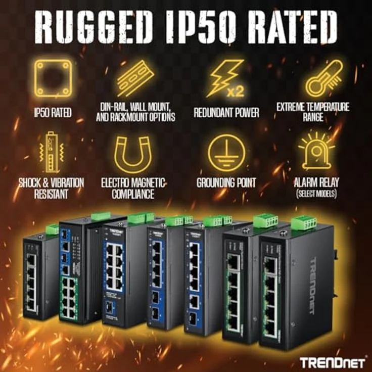 TRENDnet 5-Port-gehärteter industrieller Gigabit-DIN-Schienen-Switch, TI-G50, 10-Gbit - s-Switching-Kapazität, Gigabit-Netzwerk-Switch mit Schutzart IP30, DIN-Schienen- und Wandhalterung inklusive – Bild 4