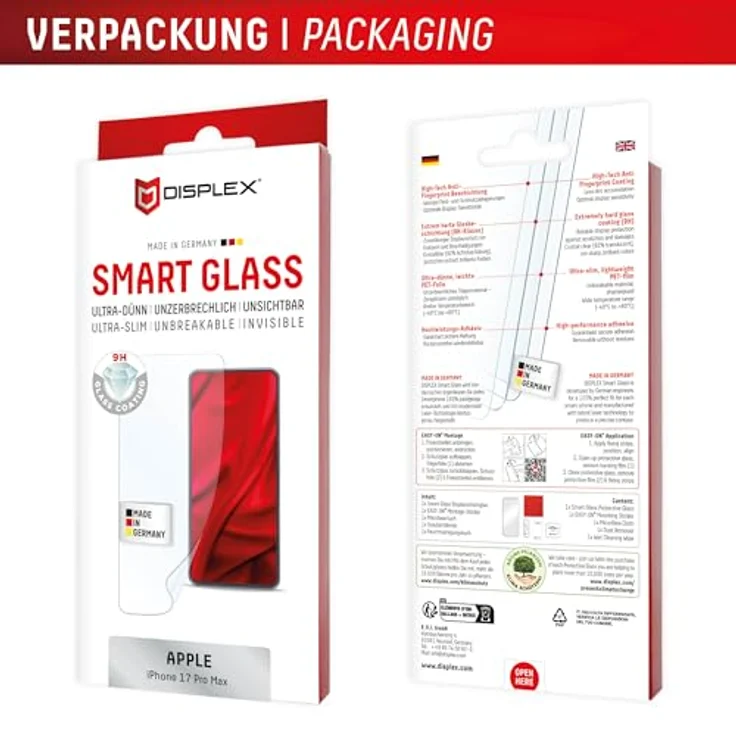 Displex Smart Glass (9H) für iPhone 17 Pro Max, unzerbrechlicher Displayschutz, ultra-dünn, unsichtbar, einfache Montage mit EASY-ON Sticker – Bild 5