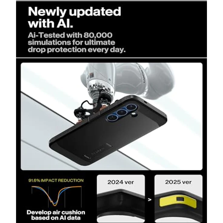 Spigen Tough Armor (AI) MagFit Hülle für Samsung Galaxy S25, Kompatibel mit MagSafe -Schwarz, Doppelschichtige Schutzhülle mit integriertem Kickstand – Bild 4