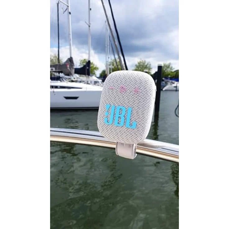 JBL Box Wind 3S Tragbarer Mini Bluetooth Lautsprecher Wasserdicht mit Clip für Sport, Fahrrad und Roller - Bass Boost - Weiß Hellgrau – Bild 4