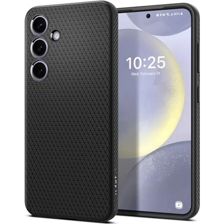 Spigen Liquid Air Hülle Kompatibel mit Samsung Galaxy S24 -Schwarz, Gemustertes TPU, Air Cushion Technologie, Spider Web, Schutzrand