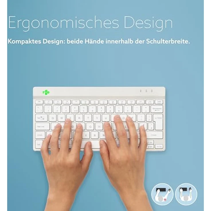 R-Go Compact Break Tastatur, Bluetooth 5.0, QWERTY US Layout, Mit Anti-RSI Software, Ergonomische flaches Design, Kompatibel mit Windows/Microsoft/Linux/Mac, Weiss – Bild 2