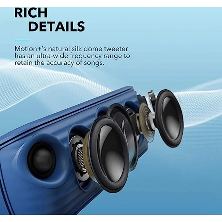 soundcore Motion+ Bluetooth HiFi Lautsprecher mit Hi-Res 30W Audio, Intensiver Bass, Kabelloser, mit App, USB C Konnektivität, Flexibler EQ, 12h Akkulaufzeit, IPX7 Wasserschutz (Blau) – Bild 3