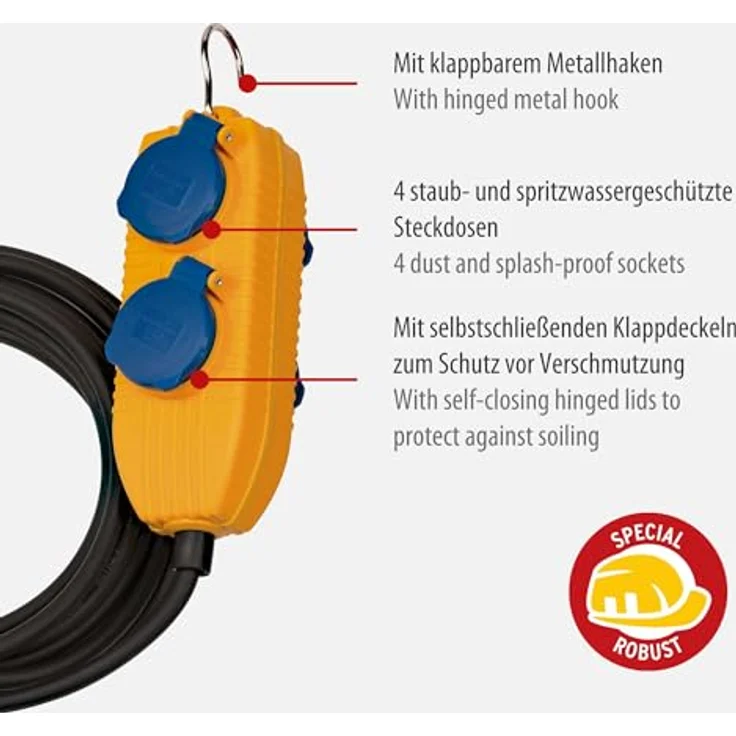 Brennenstuhl Baustellenkabel IP54 mit Powerblock (4-fach Verlängerung für außen, Aussen-Verteiler mit 5m Kabel) – Bild 2