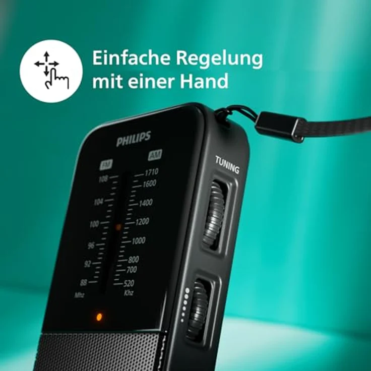 Philips TAR1509 FM-/MW-Kofferradio, kristallklarer Klang, langer Teleskopantenne, schwarz – Bild 5
