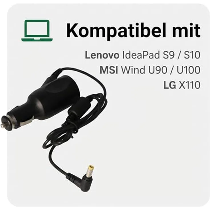 AccuCell DC/DC 12V KFZ-Netzteil, schnelles Laden, Schwarz, kompatibel mit Lenovo IdeaPad S9/S10, MSI Wind U90/U100, LG X110 – Bild 2