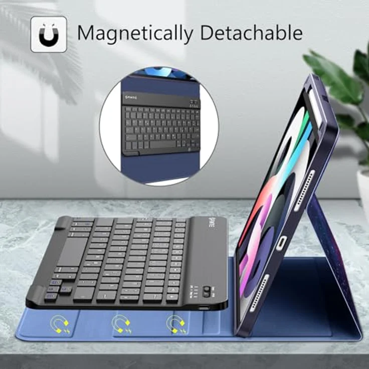 FINTIE Tastatur Hülle für iPad Air 11 Zoll M3/M2 (2025/2024), iPad Air 5/4 Generation 10.9" (2022/2020), TPU Rückschale Schutzhülle mit Stifthalter, abnehmbarer QWERTZ Keyboard, Schwarz - Die Galaxie – Bild 3