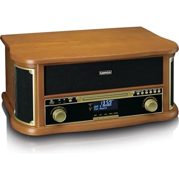 Lenco TCD-2571 Plattenspieler für Schallplatten - Bluetooth Plattenspieler mit Lautsprecher - DAB+ Radio - CD-Player - Kassettendeck - 3 Geschwindigkeiten - Riemenantrieb - 2 x 5 Watt - Holz – Bild 2
