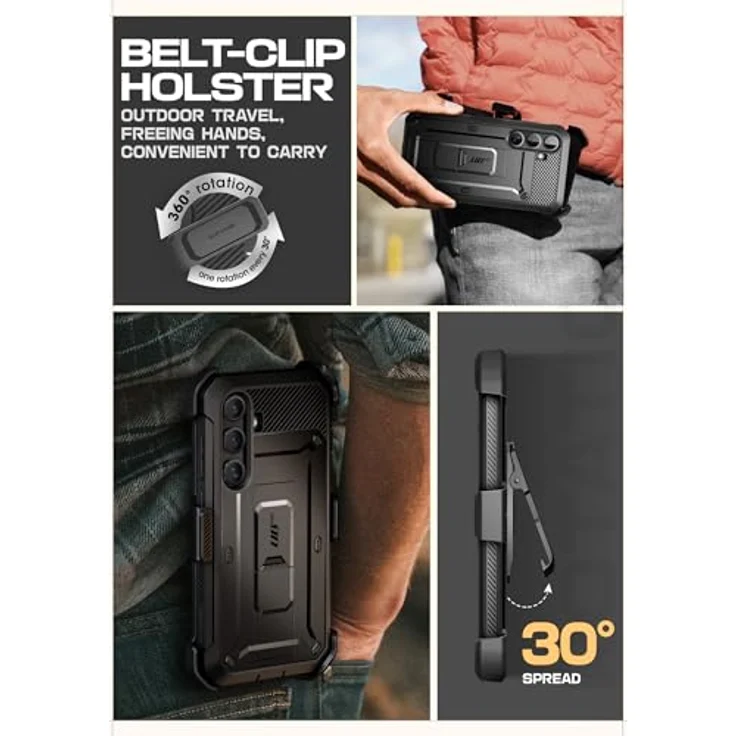 Supcase Galaxy S25 FE, Smartphone Hülle mit Gürtelclip, Schutzglas und stossfestem Design, Schwarz – Bild 7