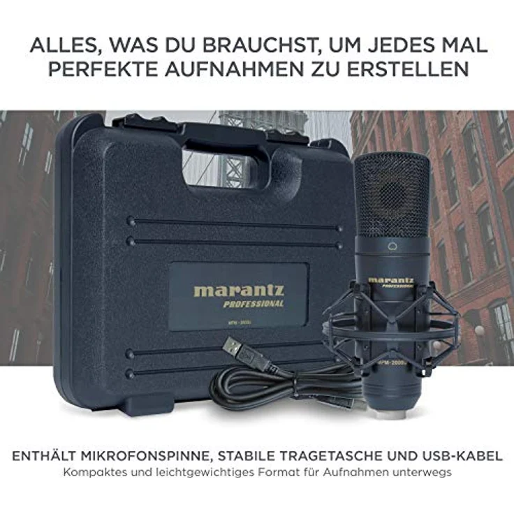 Marantz Professional MPM-2000U - Großmembran USB Mikrofon für Computeraufnahmen, Podcast und Gaming mit Mikrofonspinne, USB Kabel und Tasche enthalten – Bild 5
