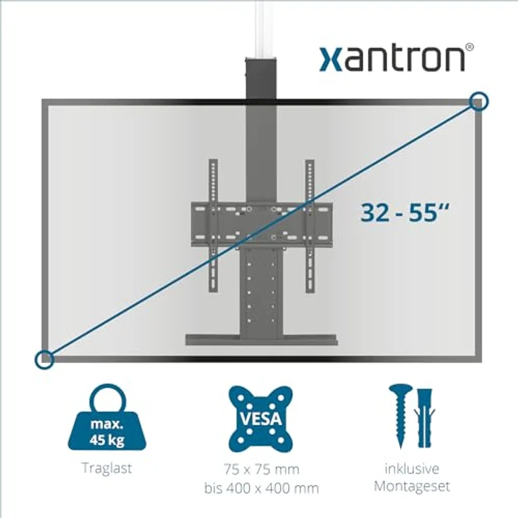 Xantron® PREMIUM-BD400E TV Lift Elektrisch mit Fernbedienung für Boden & Decke [32-55 Zoll] in elegantem Schwarz – Bild 2
