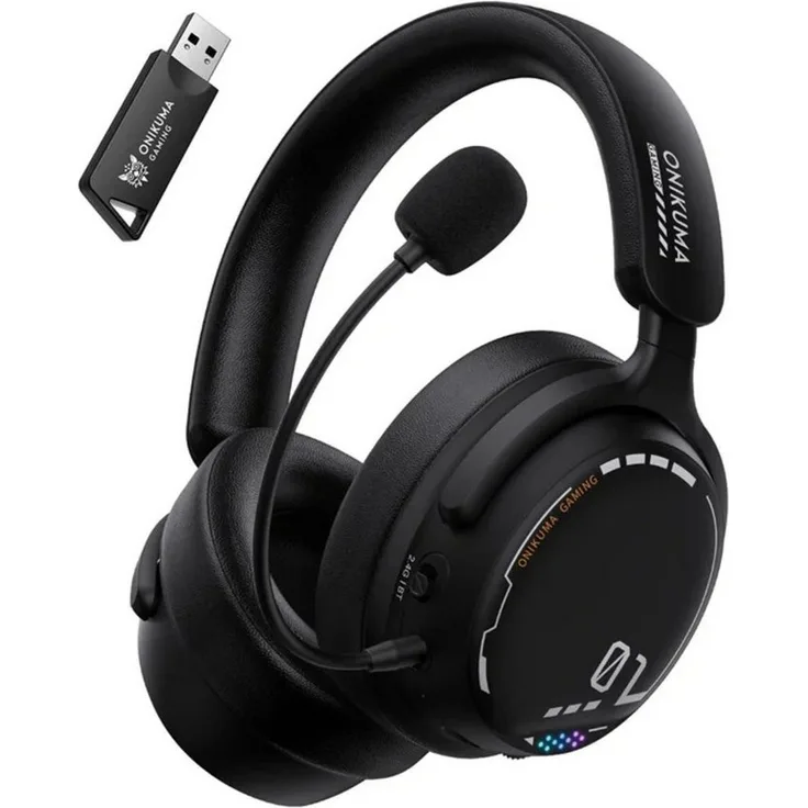 ONIKUMA GT886, Kabelloser Gaming-Kopfhörer in Schwarz mit RGB-Beleuchtung und flexiblem Mikrofon