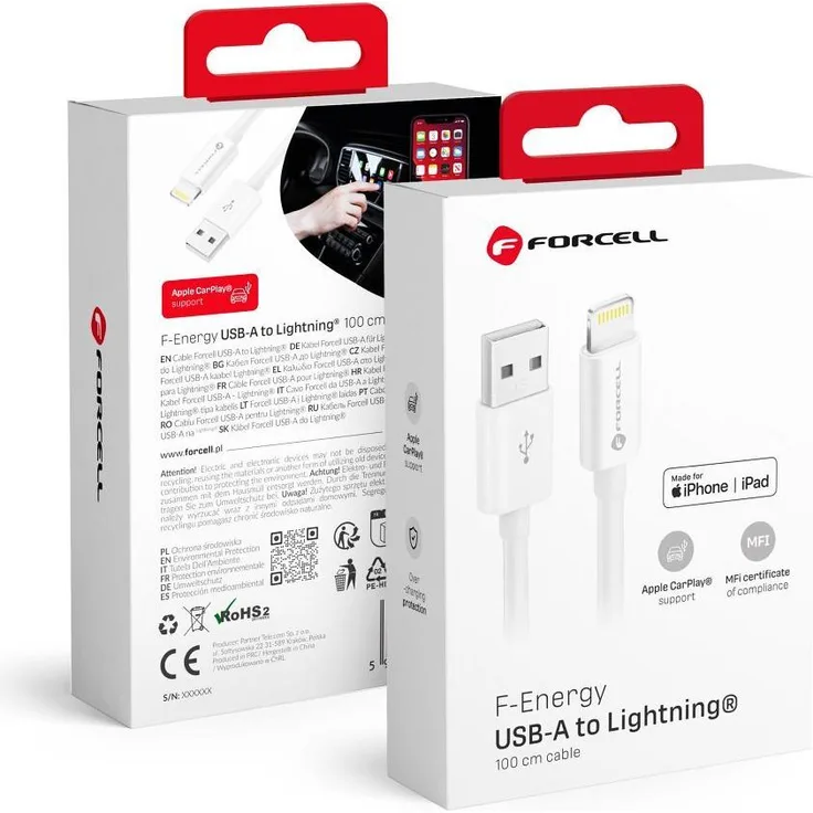 FORCELL USB A zu Lightning 8-pin MFi Kabel, 1m, 12W Schnellladekabel, weiß
