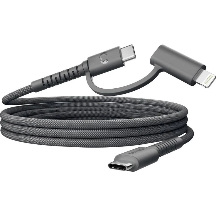 FRESH 'N REBEL FlexWave USB-C zu USB-C+LIG silikongeflochtenes Kabel, 2m, Storm Grey, extrem flexibel und langlebig