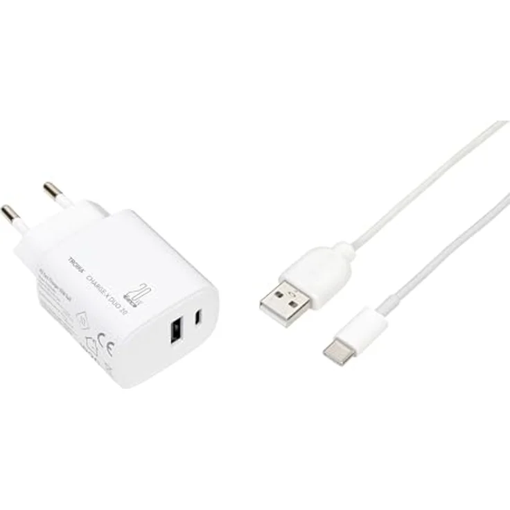 TROIKA Charge-X Duo 20, Ladestecker mit 20W Schnellladung, USB-C und USB-A, gleichzeitiges Laden von zwei Geräten, weiß – Bild 3