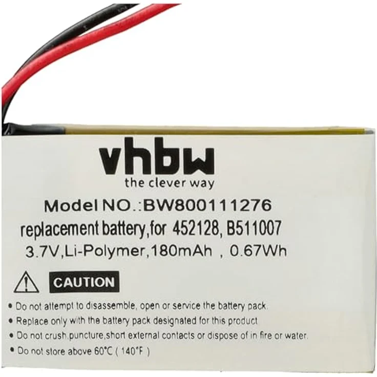 vhbw Akku Ersatz für 452128, B511007, 180 mAh, 3,7 V, Li-Polymer für Wireless Headset Kopfhörer, wiederaufladbar, langlebig – Bild 5