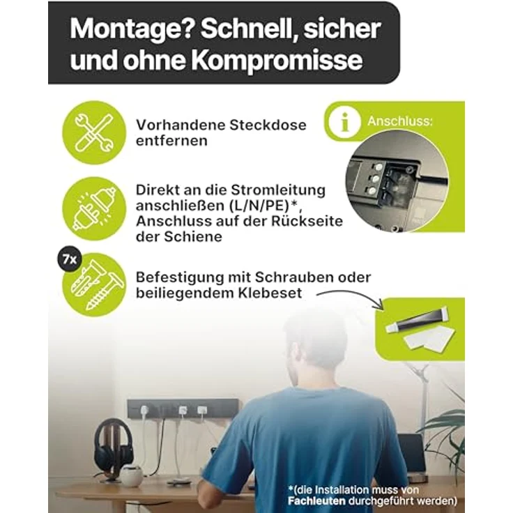 Schwaiger MSLW1000 Stromschiene, modulare Steckdosenleiste, 100 cm, Weiß, VDE-zertifiziert – Bild 5