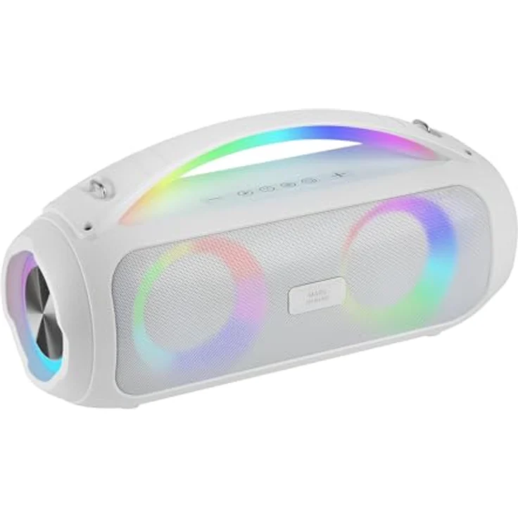 Mars Gaming MS-Pulse, Tragbarer 50W RMS Bluetooth-Lautsprecher mit RGB-Beleuchtung, 2 Aktive 93mm Treiber, 2 Passive Ultra-Bass-Treiber, USB/MicroSD/AUX/FM, Weiß – Bild 1