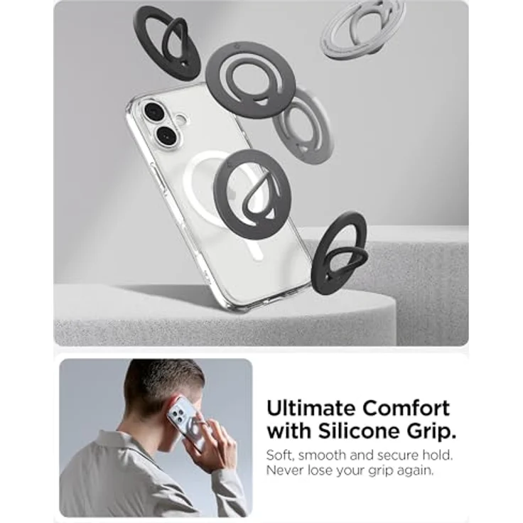 Spigen Dual Pop MagFit MagSafe Ring Magnet Halterung, Doppelseitiger, Flexibel, Leicht und dünn [Marmor-Grau] für iPhone 17/16/15 Pro Max, Google Pixel 10 Pro, Samsung Galaxy S25 – Bild 2