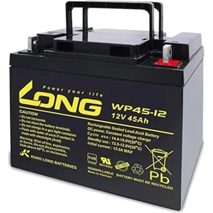 Kung Long Blei-Akkumulator WP45-12, 12 V-/45 Ah - VdS-geprüfter, wartungsfreier Blei-Akku – Bild 2