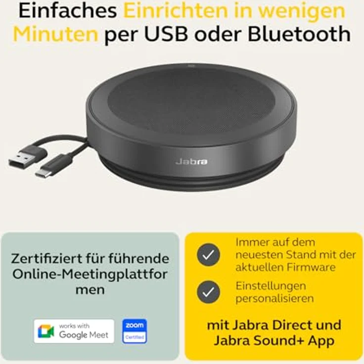 Jabra Speak2 75 schnurlose Freisprechlösung mit USB-A Bluetooth-Adapter, 4 Mikrofone mit Geräuschunterdrückung, 65 mm Breitband-Lautsprecher, für Zoom und Google Meet zertifiziert, Dunkelgrau – Bild 4