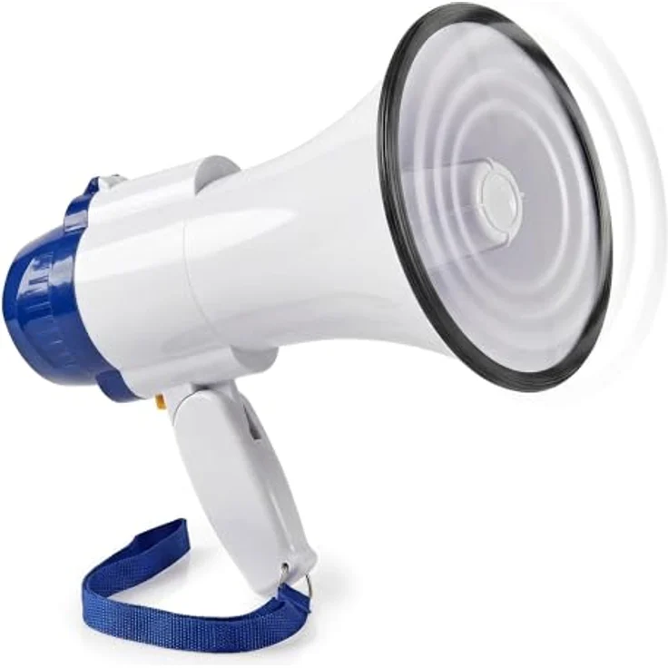 Nedis - Megafon - 25 W - 1500 m Reichweite - 130 dB - Abnehmbares Mikrofon - Enthaltenen Tragegurt - 8X D-LR20 Batterien - Weiß-Blau – Bild 2