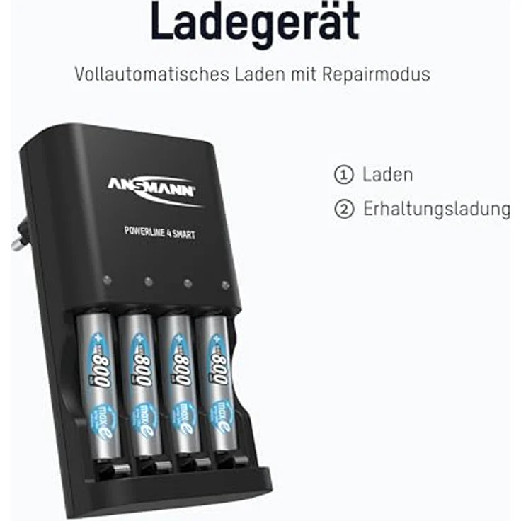 ANSMANN Batterieladegerät für 4x NiMH AA-AAA Akkus & wiederaufladbare Batterien - Automatik Akku Ladegerät mit Repair-Modus für Akkubatterien - Powerline 4 Smart Batterie Ladegerät – Bild 2