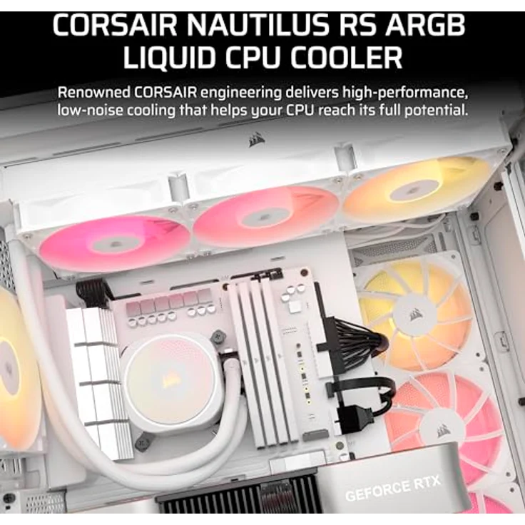 Corsair Nautilus 360 RS ARGB CPU-Flüssigkeitskühler – Geräuscharm – Intel LGA 1851/1700, AMD AM5/AM4 – 3X RS120 ARGB-Ventilatoren – Weiß – Bild 2