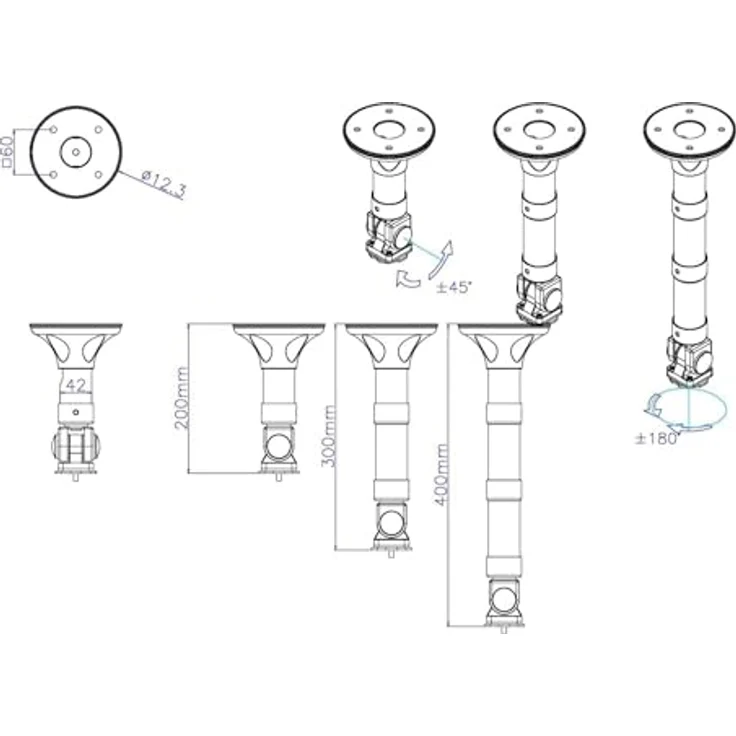Roline Projektor-Deckenhalter, verstellbar von 20 bis 40 cm, universelle Beamer Halterung, Schwarz – Bild 4