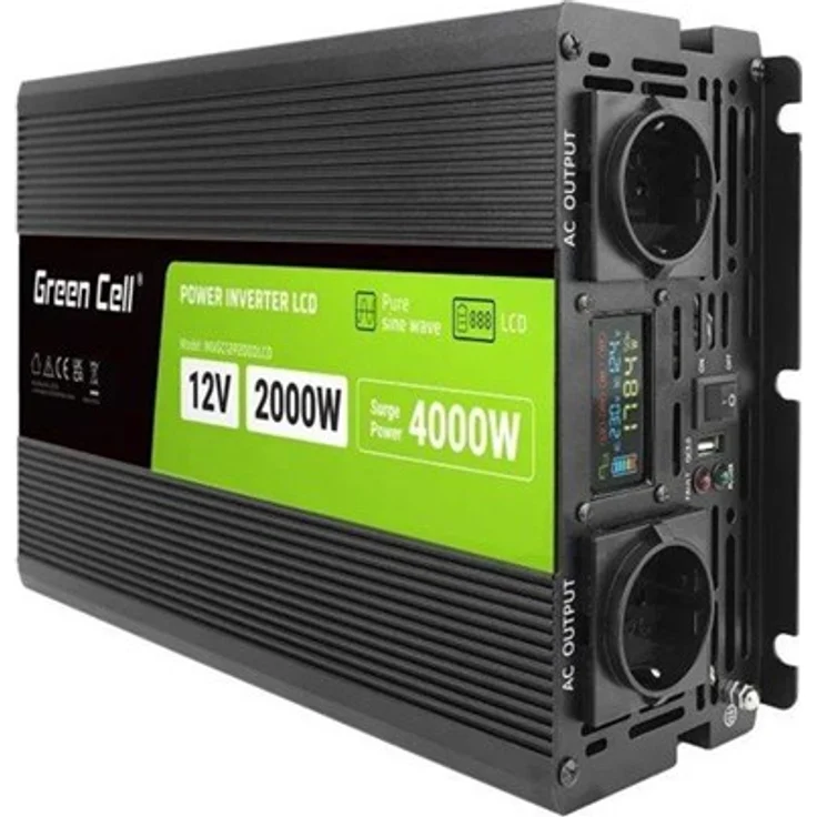 Green Cell DC to AC Power Inverter 2000 Watt, ATX-Netzteil mit 2 Ausgängen, Schwarz, 80 Plus Zertifizierung – Bild 9
